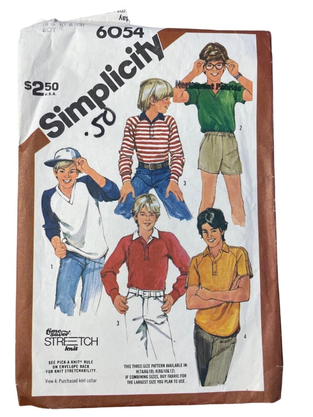 Vintage 80s Simplicity 6054 Sewing Pattern Size 8-10-12 Boys Pullover Tops CUT